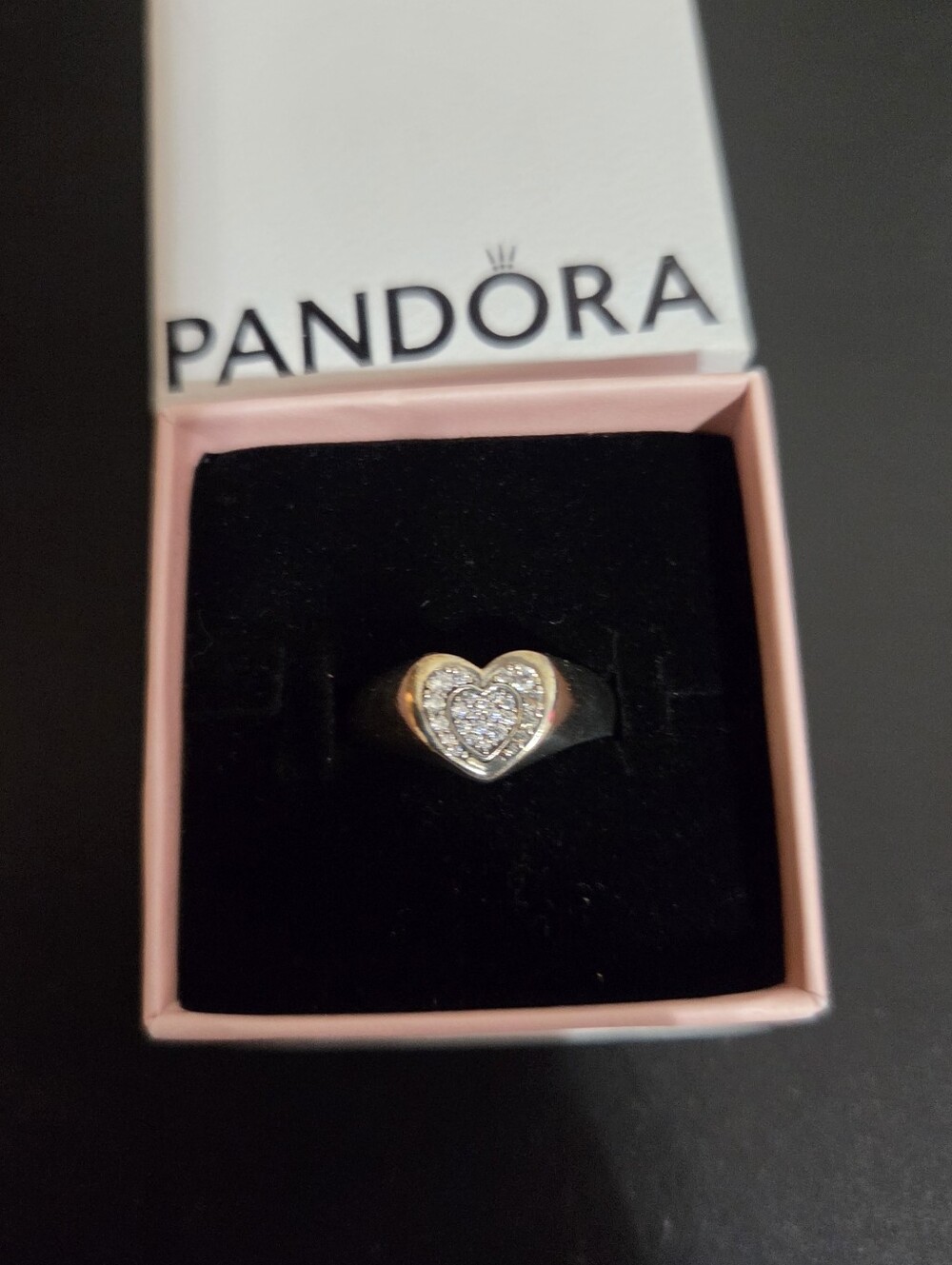 Pandora Gold & Silver Heart Ring with Sparkling CZ